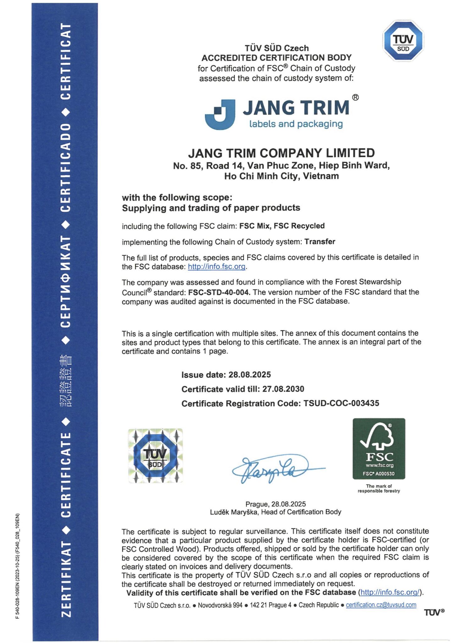 FSC certificate